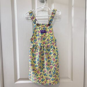 Vintage Oshkosh B'Gosh Yellow Floral Corduroy Overall USA Dress Girls SZ 5 FLAWS